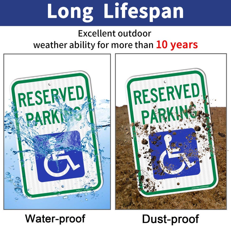 Faittoo Reserved Parking Signs (4 pack), Handicap Parking Sign, with Picture of Wheelchair Sign, 18 x 12 Engineer Grade Reflective Sheeting Rust Free Aluminum, Weather Resistant, Waterproof, Durable Ink - Image 4